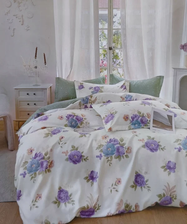 Patalynės komplektas 160x200 medvilnės šiltai baltas su gėlėmis