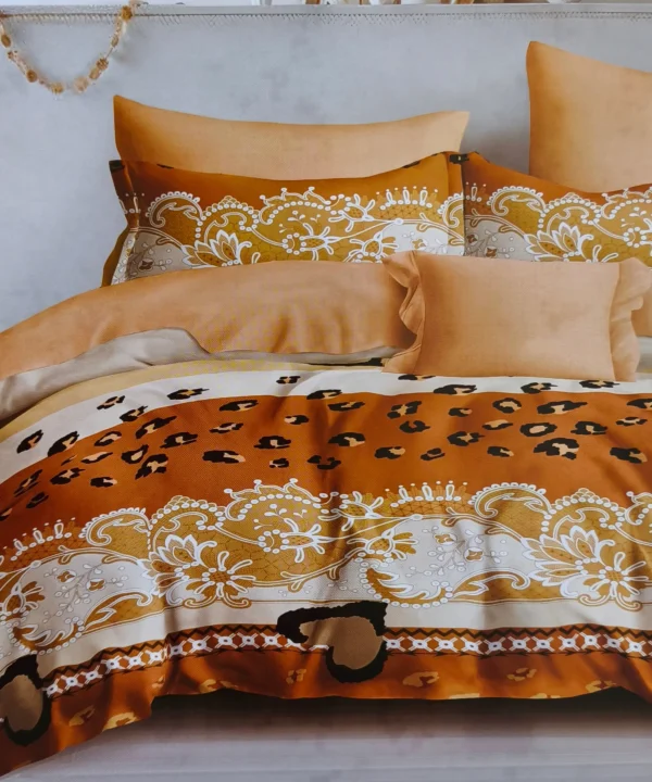 Patalynės komplektas 200×220 satino medvilnės oranžinis su raštu